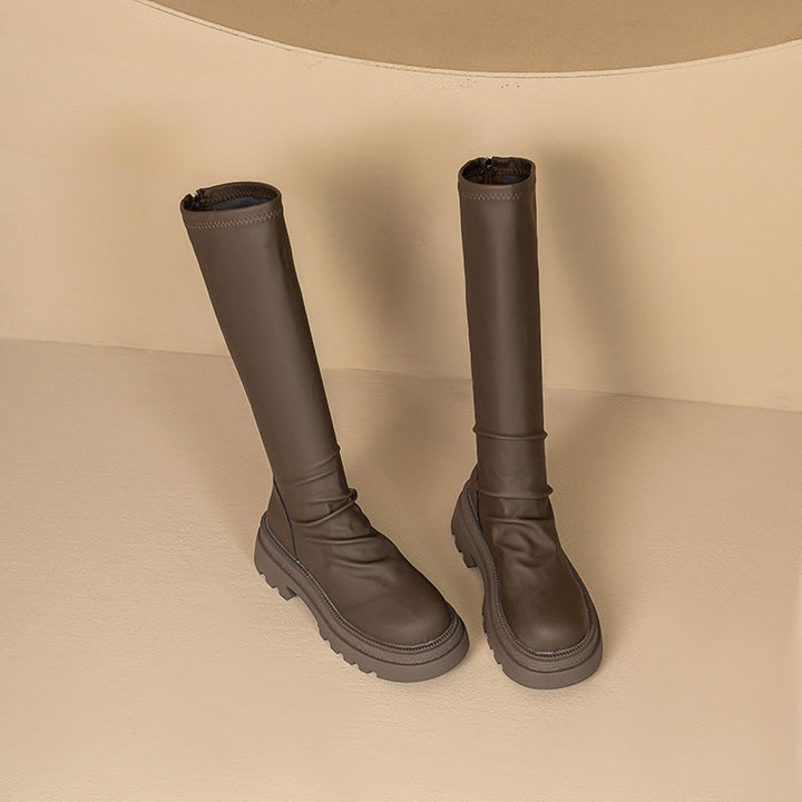 Damen hohe Gummistiefel mit rutschfester Profilsohle und elastischem Schaft Drune