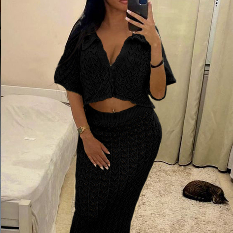 Damen Häkel-Midi-Kleid mit festem Bund und luxuriösem Schnitt Drune