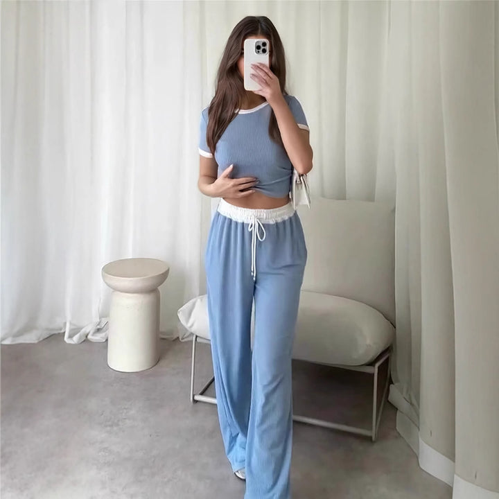 Damen Loungewear-Set mit cropped Oberteil und weitem Hosenbein Drune