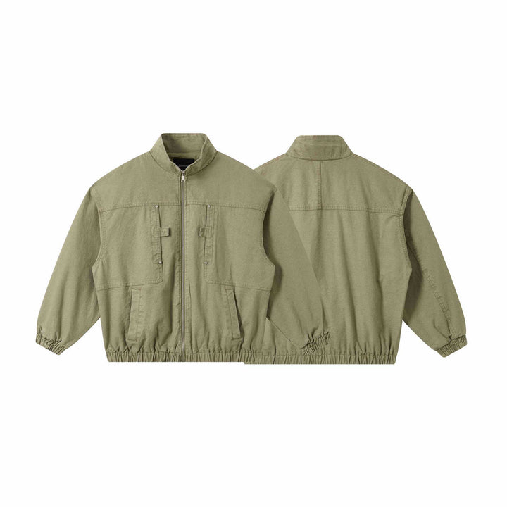 Unisex Kurze Canvas-Fieldjacke im Utility‑Look mit hohem Stehkragen und elastischem Saum Drune