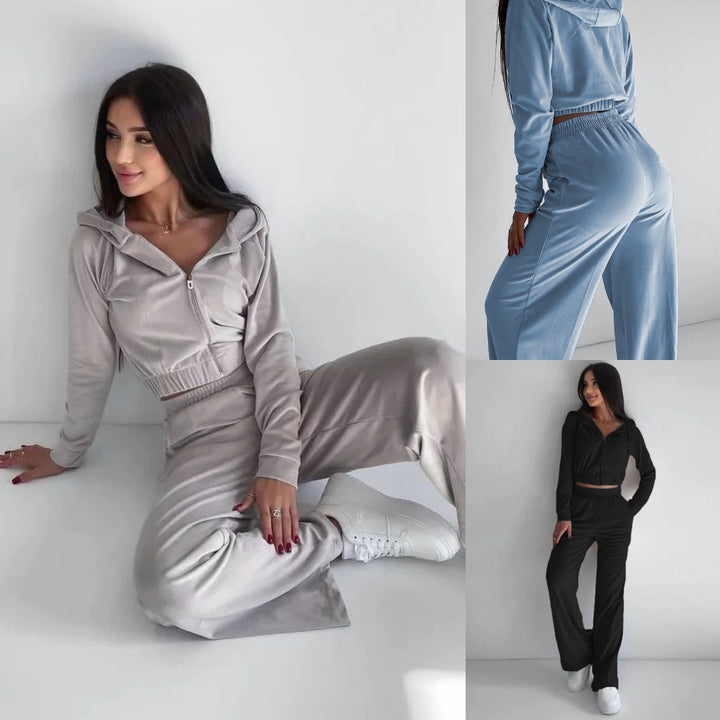 Damen nan kurz geschnittenes Thermo-Fleece-Set mit Halbfront-Reißverschluss und hohem Komfortbund Drune