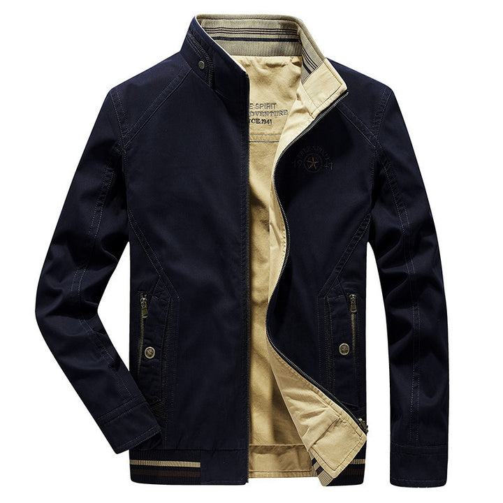 Herren leichte Canvas-Übergangsjacke mit Stehkragen, Reißverschluss und geripptem Saum Drune