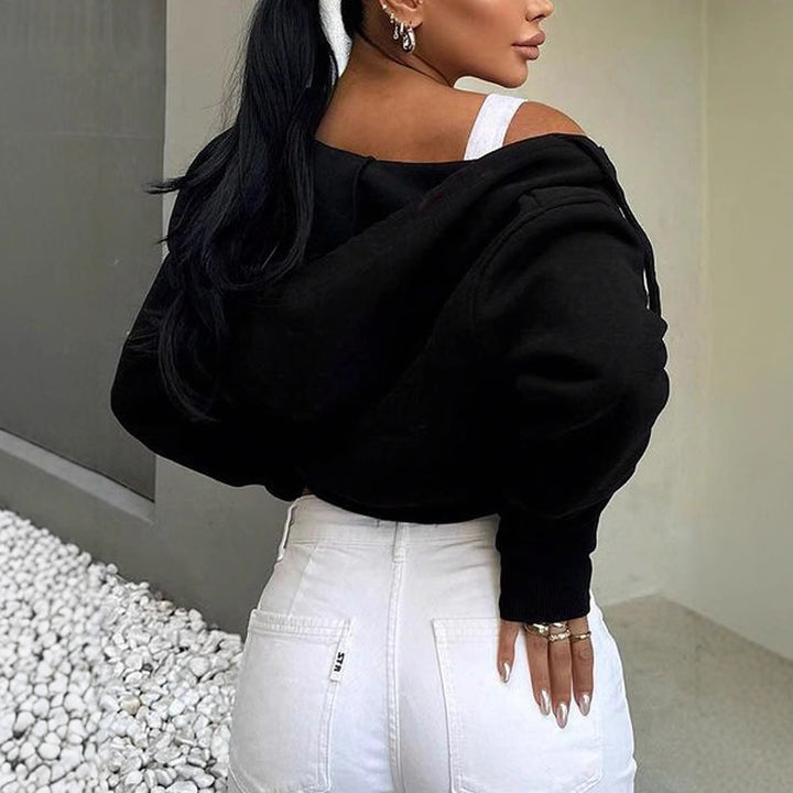 Damen cropped Hoodie mit Reißverschluss und lässigem Schnitt Drune