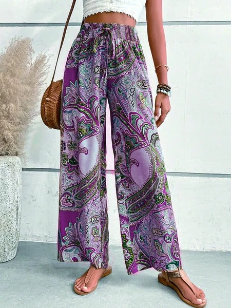 Damen Weite Sommerhose mit floralen Mustern und elastischem Bund Drune