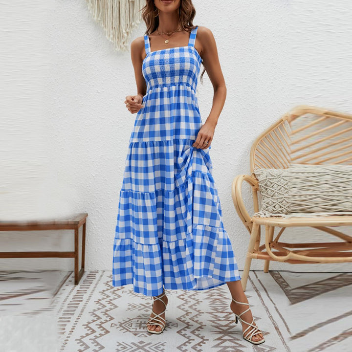 Damen Luftiges Maxikleid mit Karomuster und elastischem Oberteil Drune