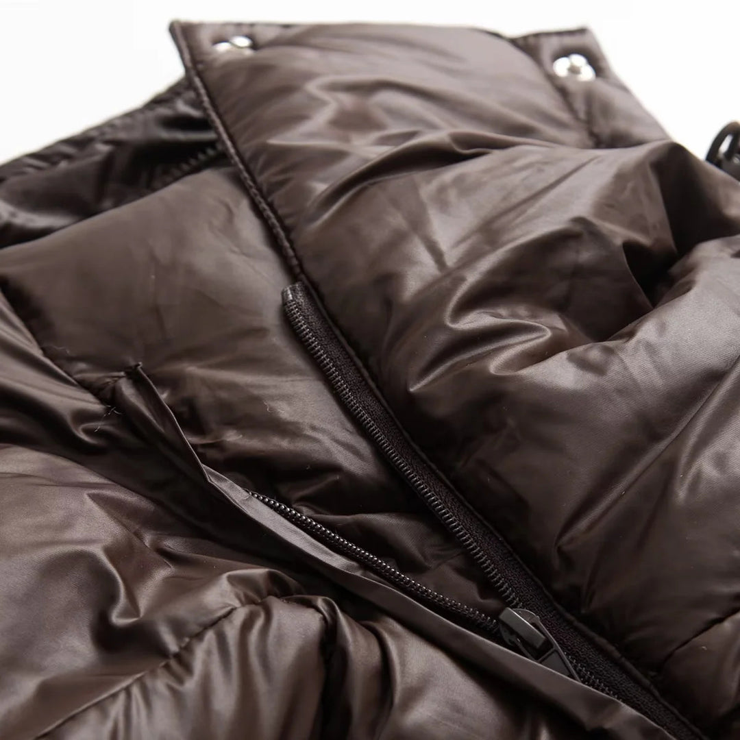 Damen nan kastige wattierte Kurzjacke mit Kapuze, hoher Kragen und verdeckter Druckknopfleiste Drune