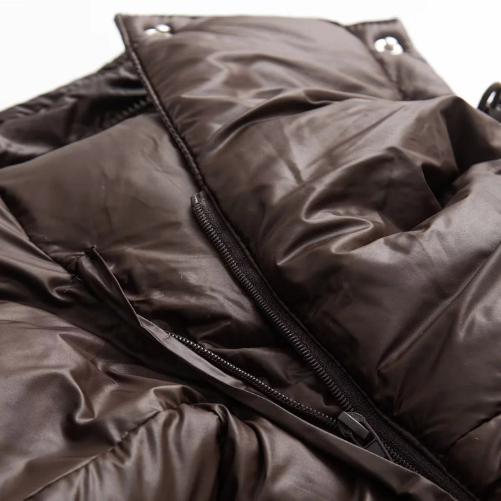 Damen nan kastige wattierte Kurzjacke mit Kapuze, hoher Kragen und verdeckter Druckknopfleiste Drune
