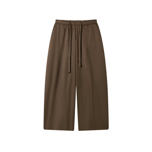 Damen Culotte-Hose mit hoher Taille weitem Bein und Bindegürtel Drune