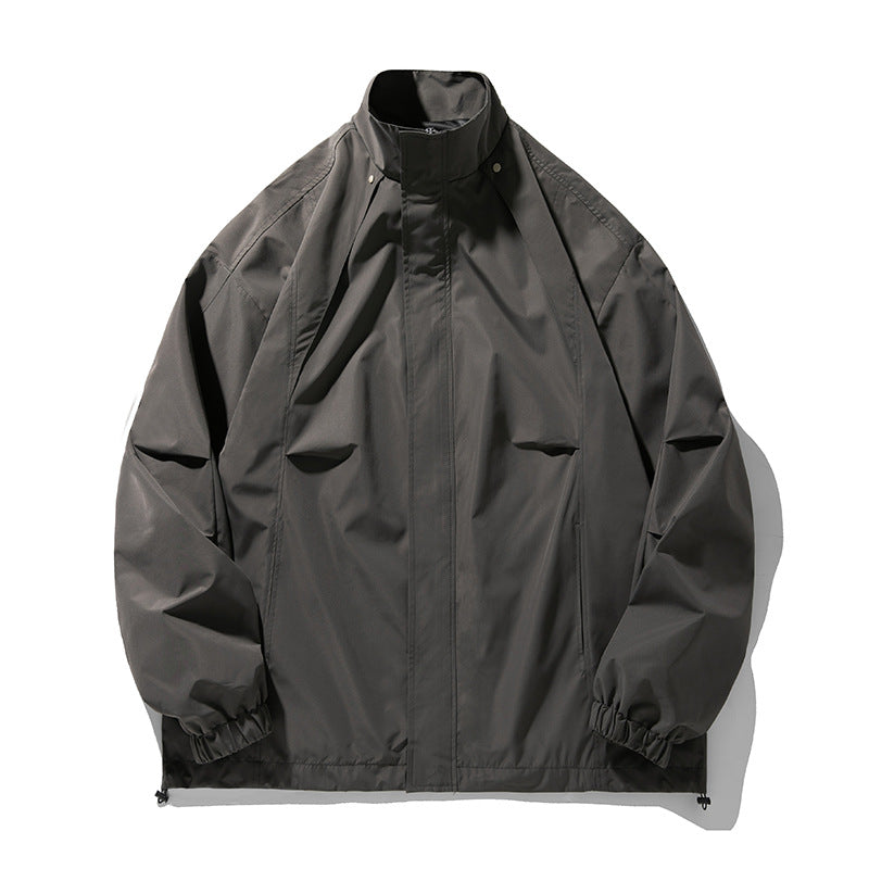 Unisex Leichte technische Windbreaker‑Jacke mit Stehkragen, verdecktem Reißverschluss und verstellbarem Saum Drune