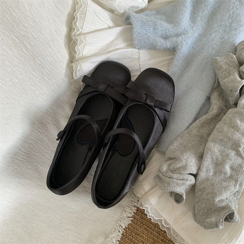 Damen Satin Mary‑Jane Ballerinas mit Knöchelriemen, Schleifenapplikation und Komfortfußbett Drune