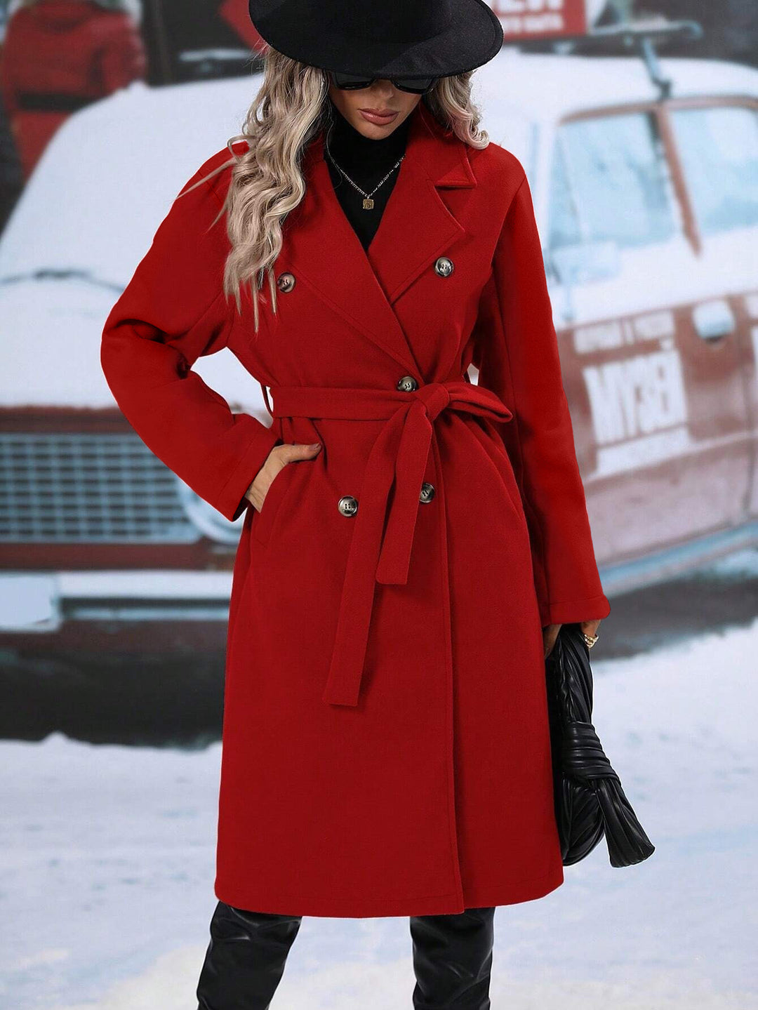 Damen eleganter Trenchcoat mit tailliertem Schnitt und Gürtel Drune