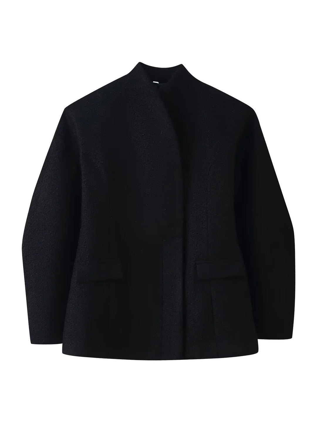 Damen nan kastige Bouclé-Kurzjacke mit offener Front und Pattentaschen Drune