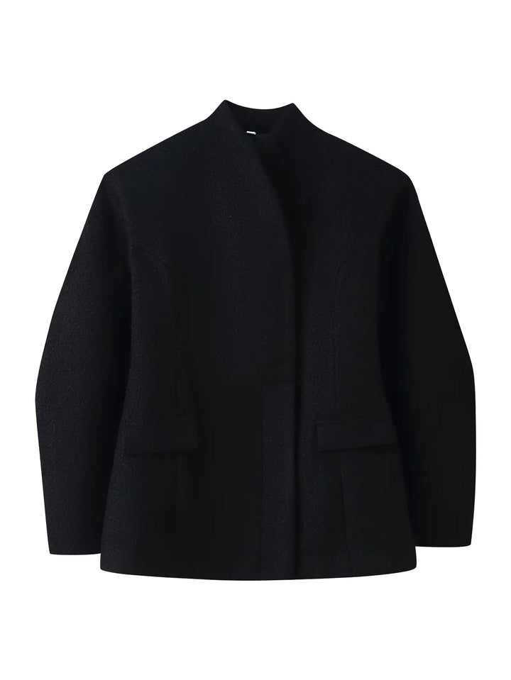 Damen nan kastige Bouclé-Kurzjacke mit offener Front und Pattentaschen Drune