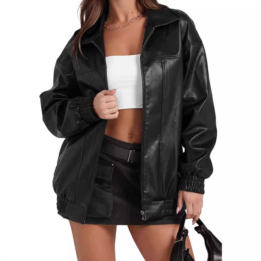 Damen Lässige Oversized-Jacke mit elastischen Bündchen und praktischen Taschen Drune
