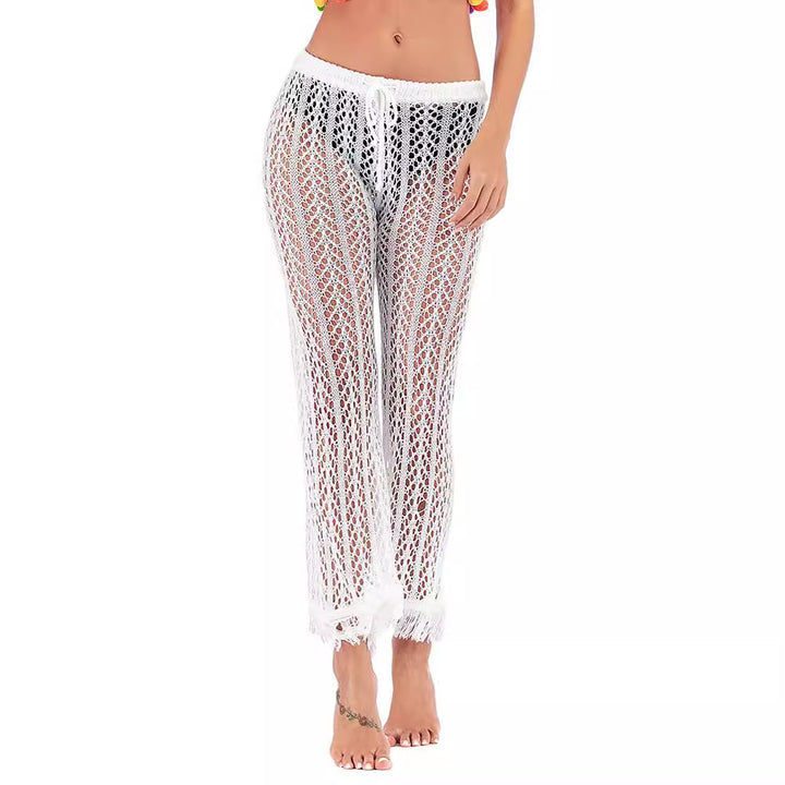 Damen Häkelstrickhose mit fransigen Säumen und hohem Bund Drune