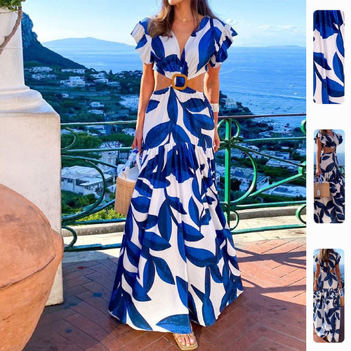 Damen Maxikleid mit tailliertem Schnitt und voluminösen Rüschendetails Drune