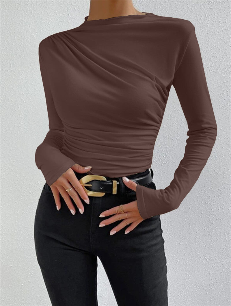 Damen Figurbetontes Langarmshirt mit Seitlicher Raffung und Drapée-Detail Drune