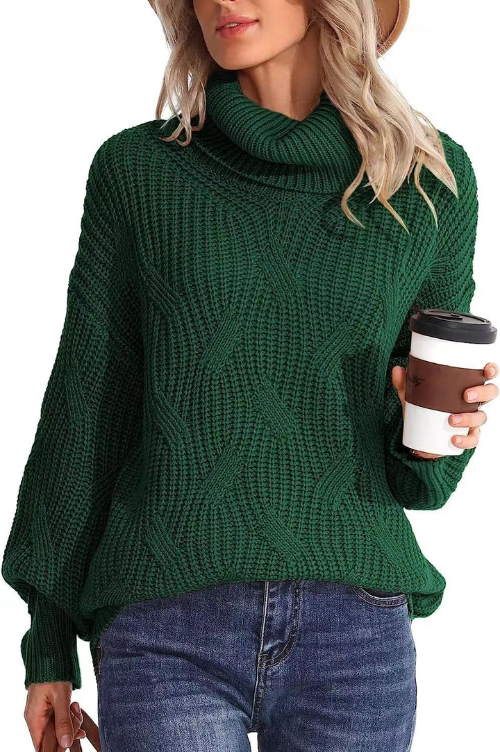 Damen Weicher Strickpullover mit hohem Kragen und Kabelmuster Drune