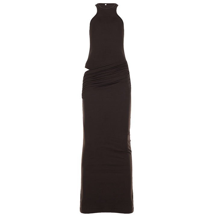 Damen Maxikleid mit elegantem Wickeldesign und hohem Kragen Drune