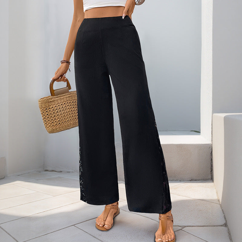 Damen High-Waist Palazzo-Hose aus Crêpe mit seitlichem Spitzeneinsatz Drune