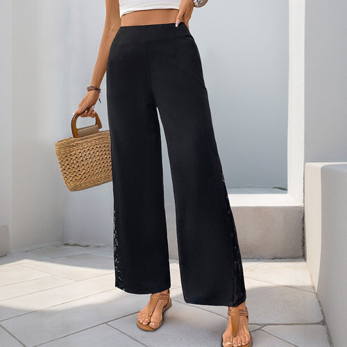 Damen High-Waist Palazzo-Hose aus Crêpe mit seitlichem Spitzeneinsatz Drune