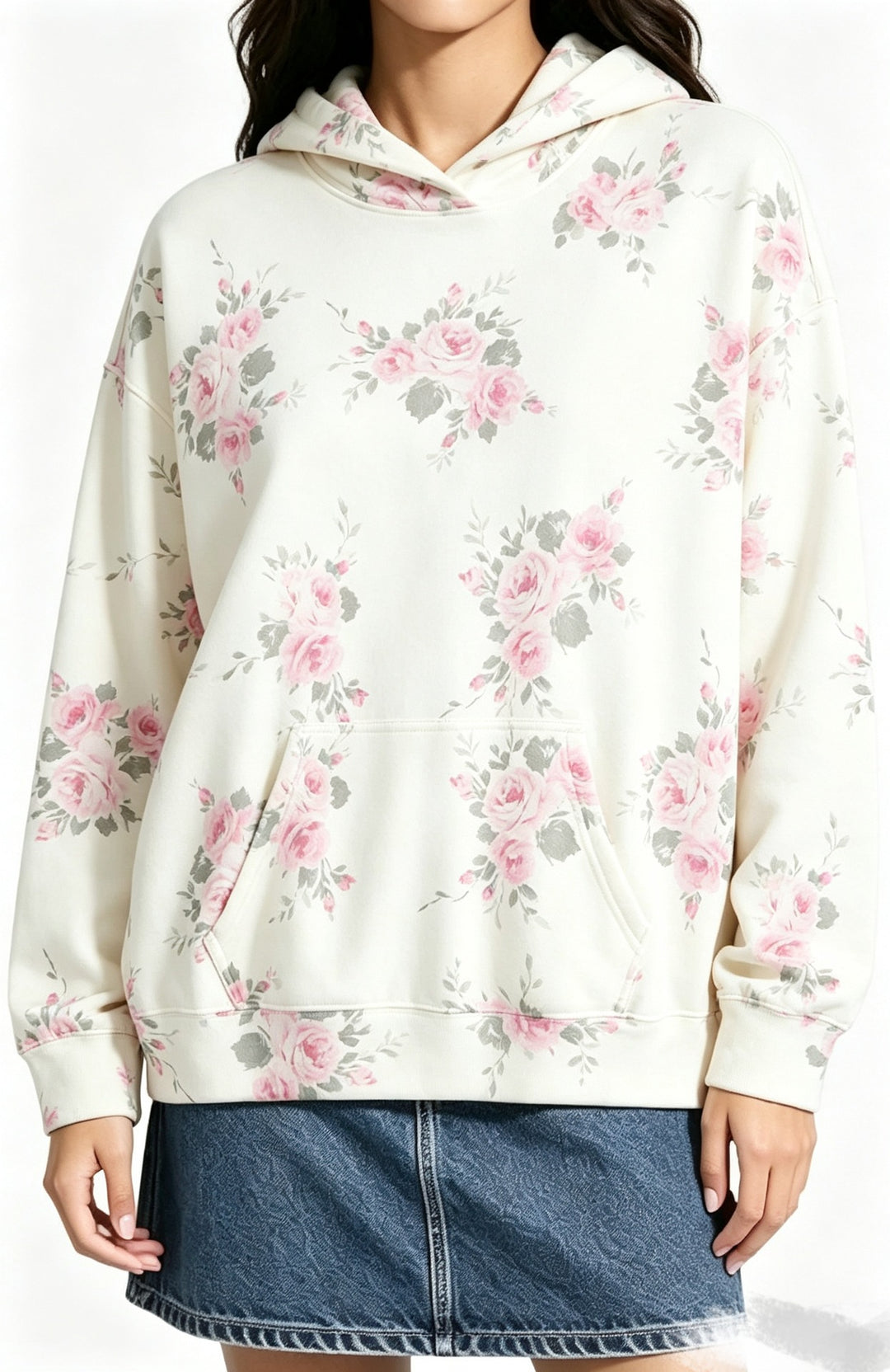 Damen Oversize-Kapuzenpullover mit Leomuster, Kängurutasche und überschnittener Schulter Drune