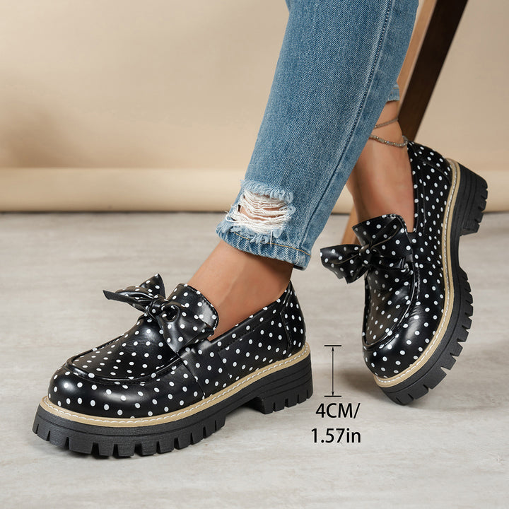 Damen nan lässige Loafer mit Pünktchenmuster und Zierschleife auf profilierter Plateau-Sohle Drune