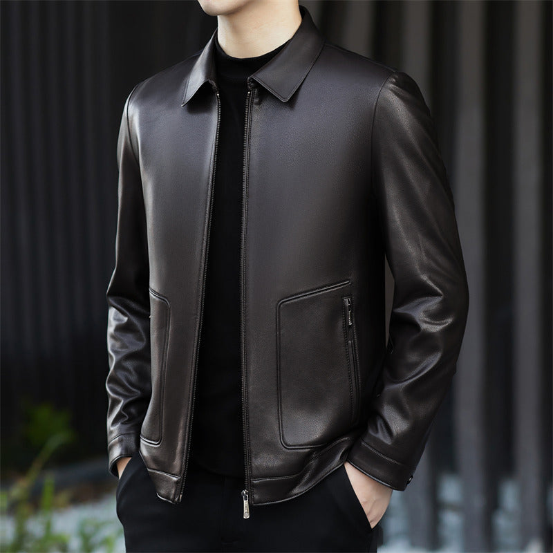 Herren Kunstlederjacke mit modernem Schnitt und praktischen Reißverschlusstaschen Drune