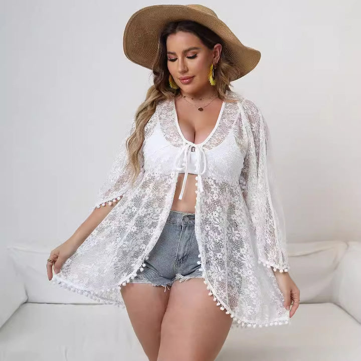Damen Eleganter Spitzen-Strandüberwurf Drune