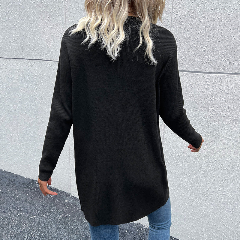 Damen Lange gerippte Strickjacke mit Knopfleiste und V-Ausschnitt Drune