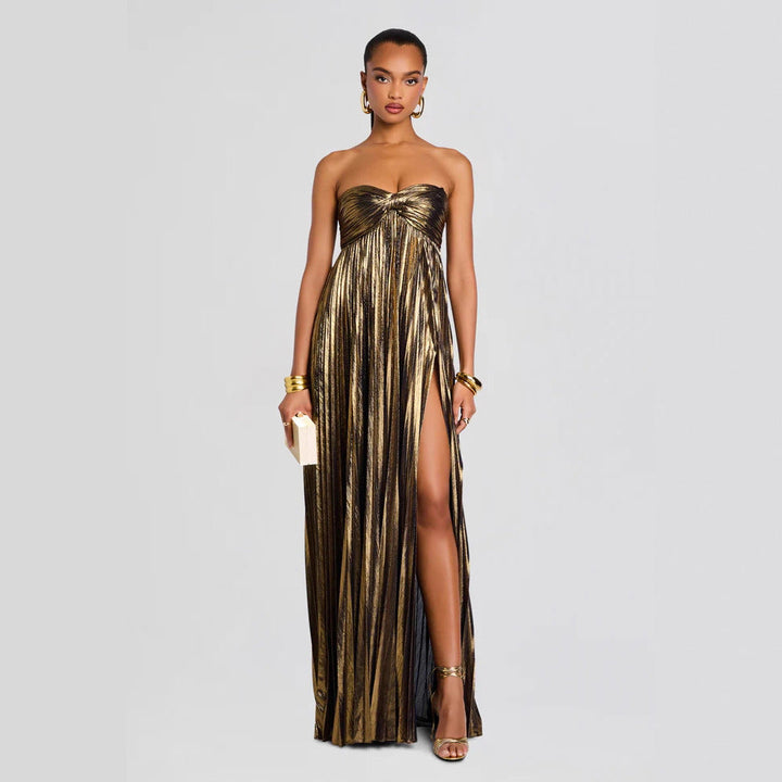 Damen Abendkleid mit schulterfreiem Design und elegantem Schlitz Drune
