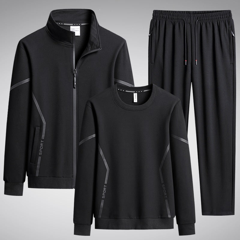Herren Dreiteiliges Performance-Trainingsset mit Stehkragen-Zipjacke, Rundhals-Sweater & tapered Jogginghose Drune