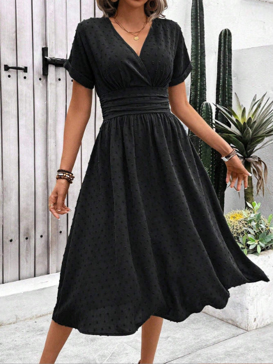 Damen Midikleid mit V-Ausschnitt und Taillenakzent Drune
