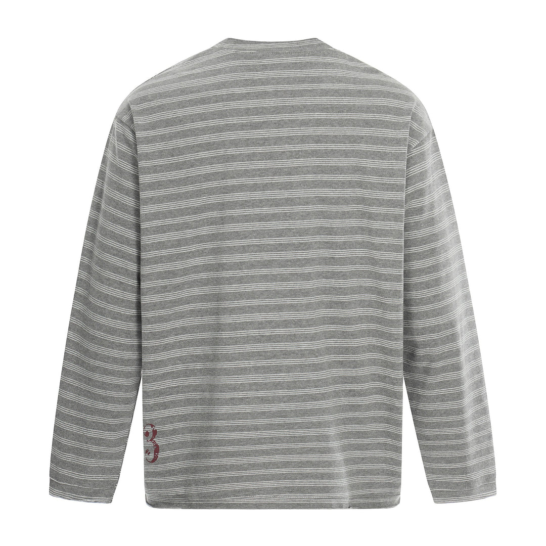 Herren Langärmeliges Streifen-Shirt mit Rundhalsausschnitt und Gothic-Print Drune