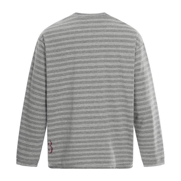 Herren Langärmeliges Streifen-Shirt mit Rundhalsausschnitt und Gothic-Print Drune