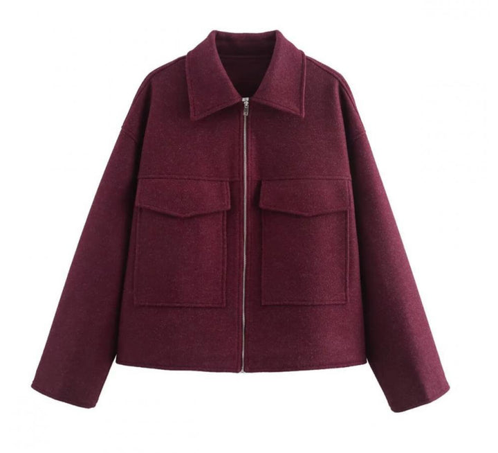Damen 60+ Boxy Kurzjacke aus Wollmix mit Reißverschluss und aufgesetzten Pattentaschen Drune
