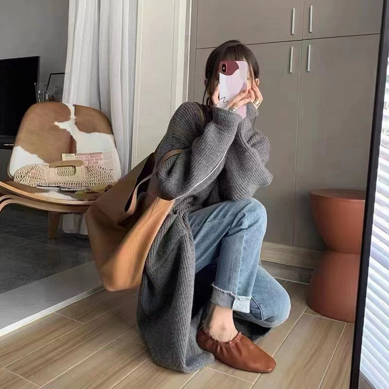 Damen Großer Strickcardigan mit Knopfverschluss und Taschen Drune