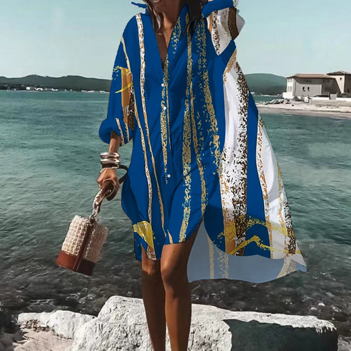 Damen nan luftiges Strandkleid Kaftan mit tropischem Blattprint und weitem Schnitt Drune