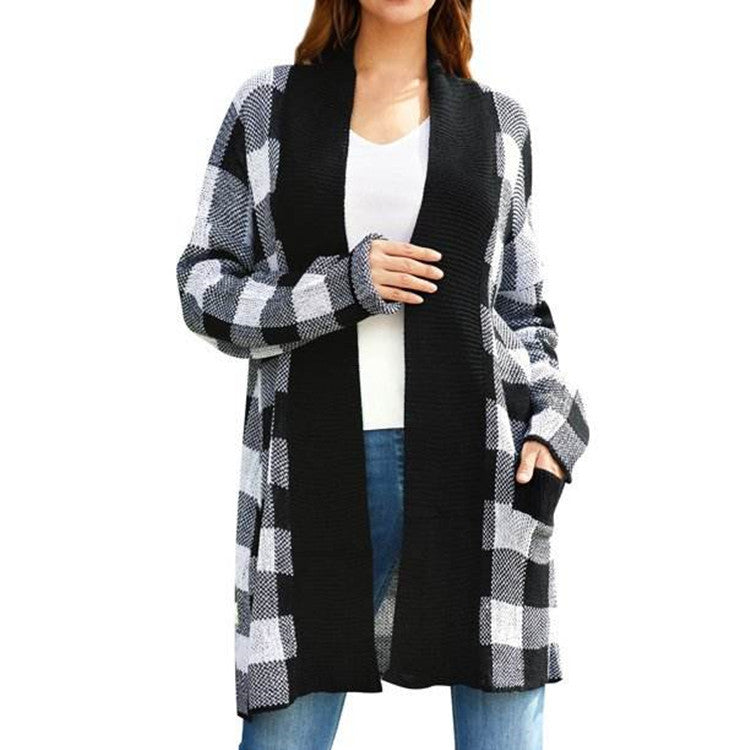 Damen Lässiger Cardigan mit karierter Struktur und offenen Fronten Drune