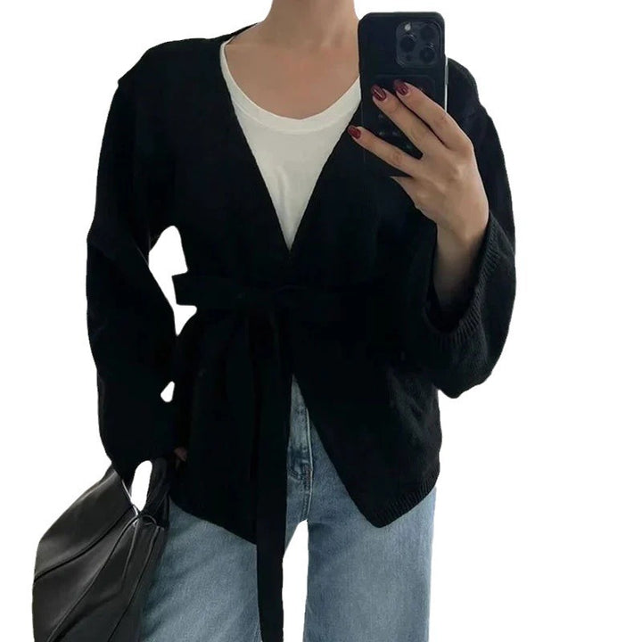 Damen Eleganter Strickmantel mit Wickeldesign Drune