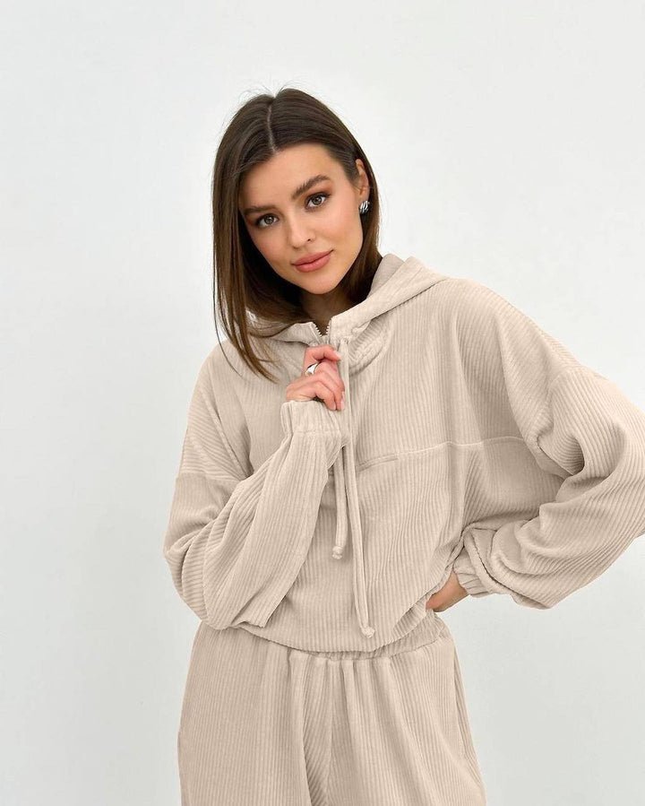 Damen Lässiger Kapuzenpullover mit Rippstruktur Drune