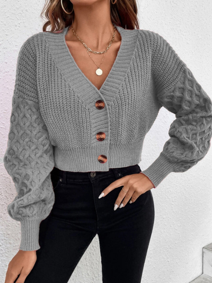 Damen Strickjacke mit tiefem V-Ausschnitt und Puffärmeln Drune
