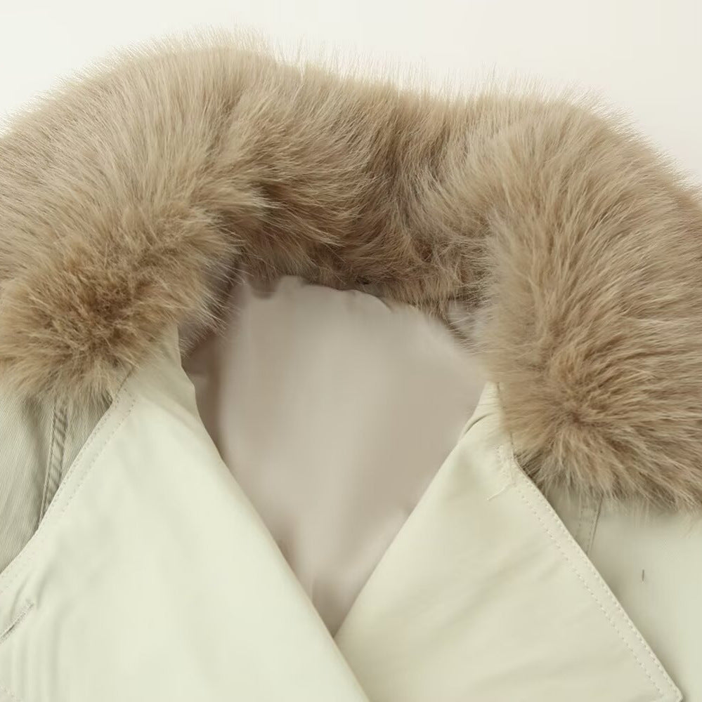 Damen Doppelreiher-Blouson mit abnehmbarem Kunstpelzkragen, Taillenzug und verstellbaren Manschetten Drune
