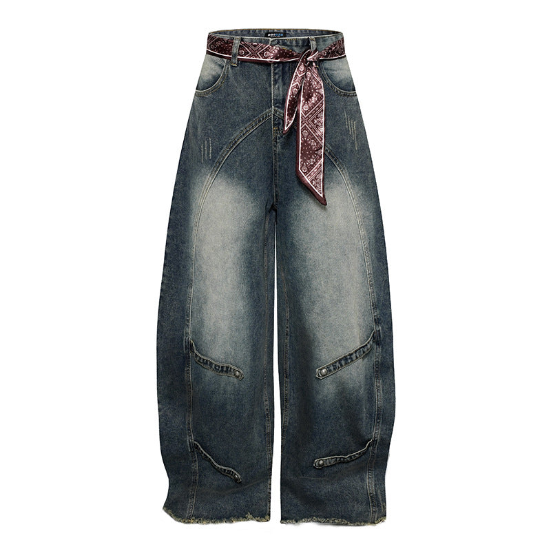 Damen Weite Denim-Culotte mit hohem Bund und Bandana-Gürtel Drune