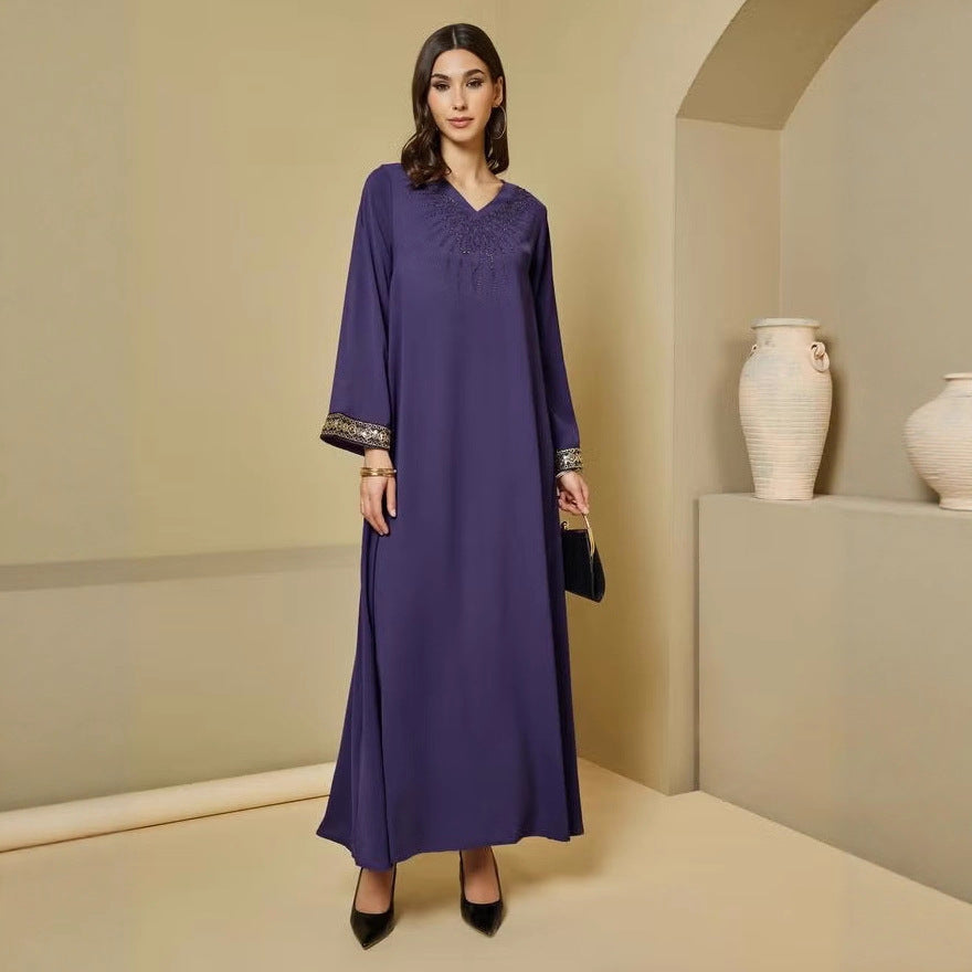 Damen Elegante Maxikleid mit bestickten Ärmeln Drune