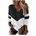 Damen nan V-Ausschnitt Strickpullover mit Chevron-Muster und Oversize-Schnitt Drune