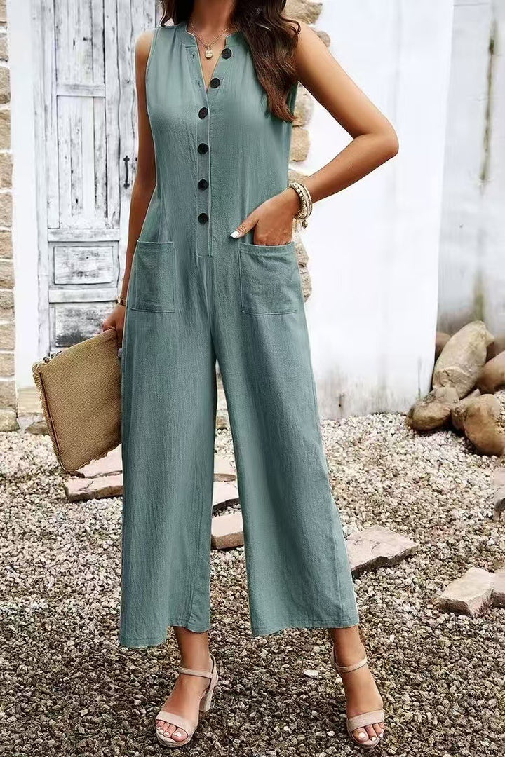 Damen Eleganter Jumpsuit mit Knopfdetails und praktischen Taschen Drune