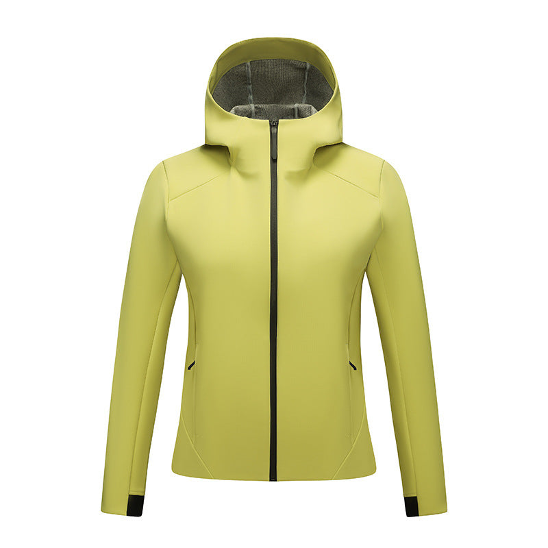Damen Softshell-Jacke mit Kapuze, taillierte und winddichte Outdoorjacke Drune