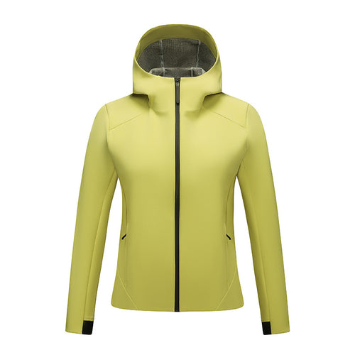 Damen Softshell-Jacke mit Kapuze, taillierte und winddichte Outdoorjacke Drune