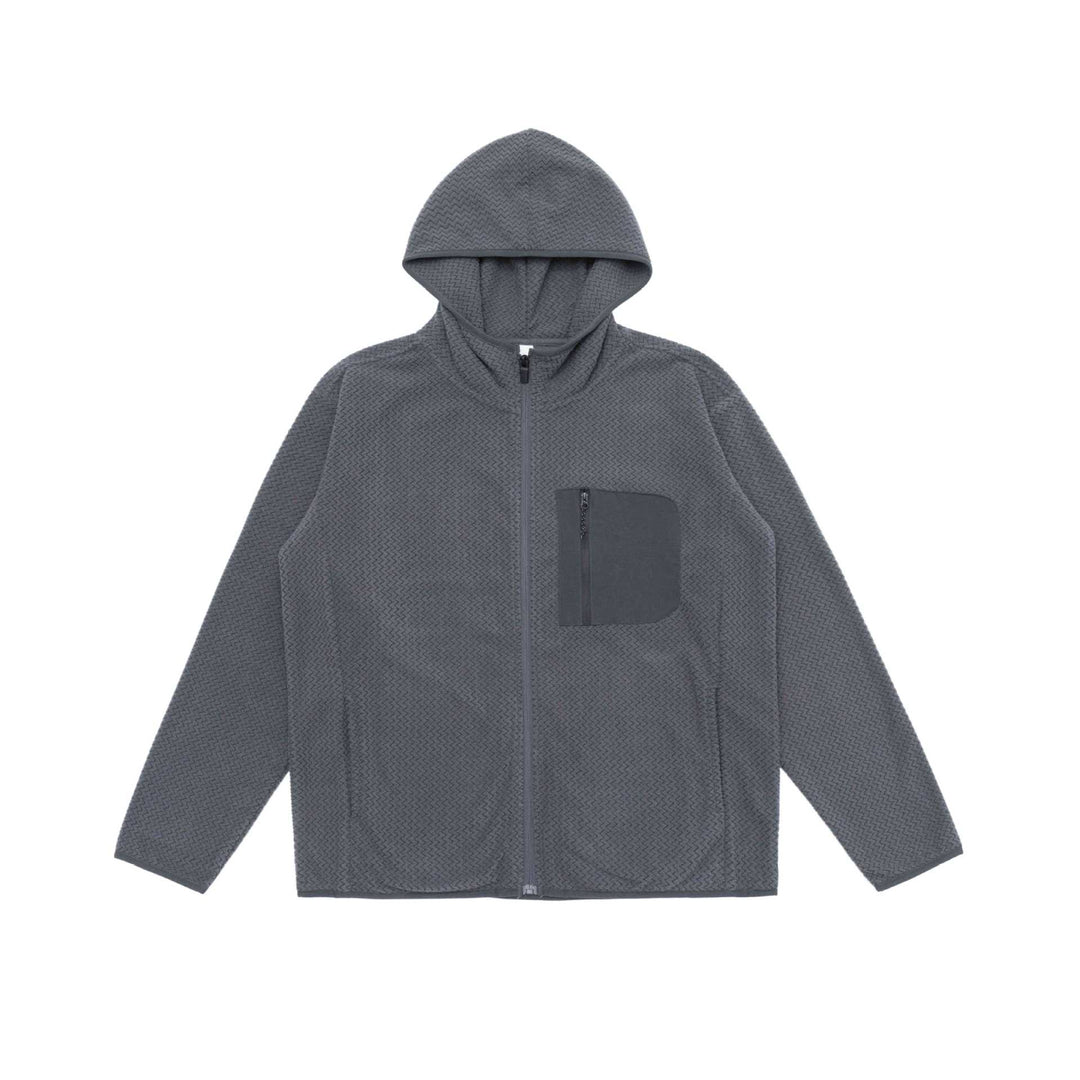 Unisex Strukturierte Kapuzenjacke mit durchgehendem Reißverschluss und Brustzippertasche Drune